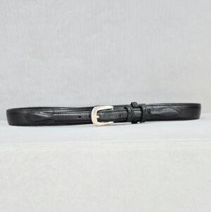 Cabelas ranger belt men's 36 black leather silver solid brass buckle